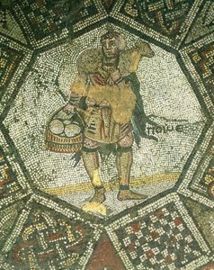 Peasant carrying a ewe and a basket of cheese, from the Imperial Palace in Constantinople, 5th-6th century